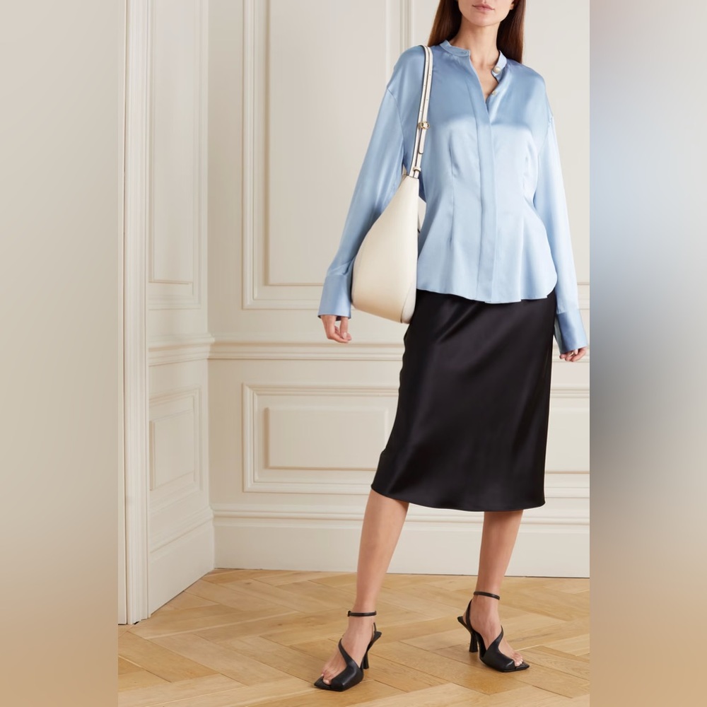Vince Silk Satin Button-Front Blouse